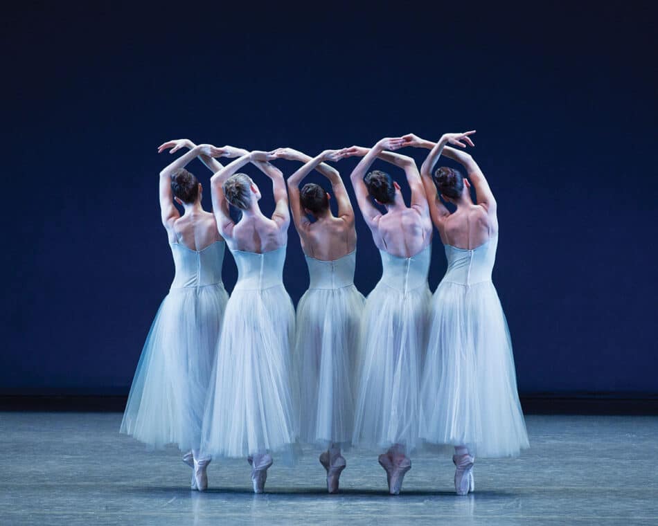 Five women are performing in a theater show New York City Ballet at Lincoln Center