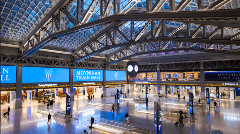 Moynihan Train Hall is the main intercity and commuter rail station in New York City