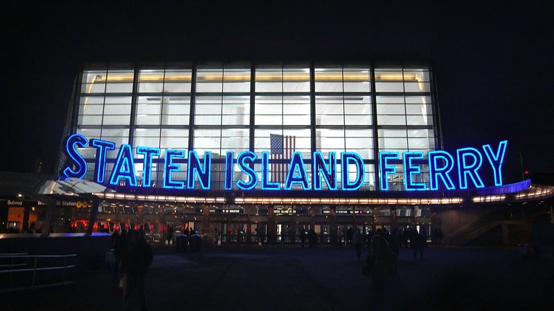 Staten Island Ferry Station by night