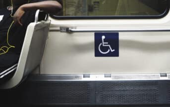 Handicapped sign on Subway Reserved for Wheel Chair NYC