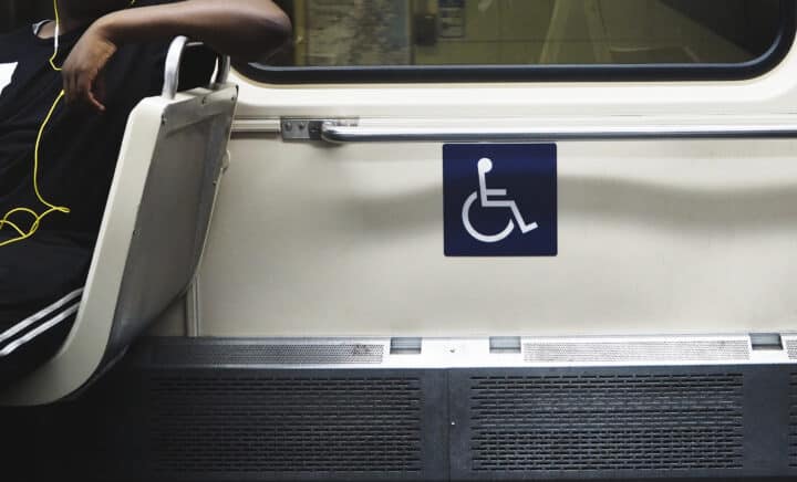 Handicapped sign on Subway Reserved for Wheel Chair NYC