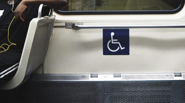 Handicapped sign on Subway Reserved for Wheel Chair NYC