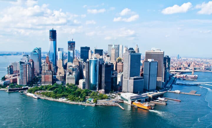 View of lower Manhattan skyscrapers