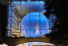 A night view of the educational Rose Center For Earth Sciences