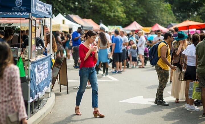 Woman enjoying a smoothie at Smorgasburg Brooklyn