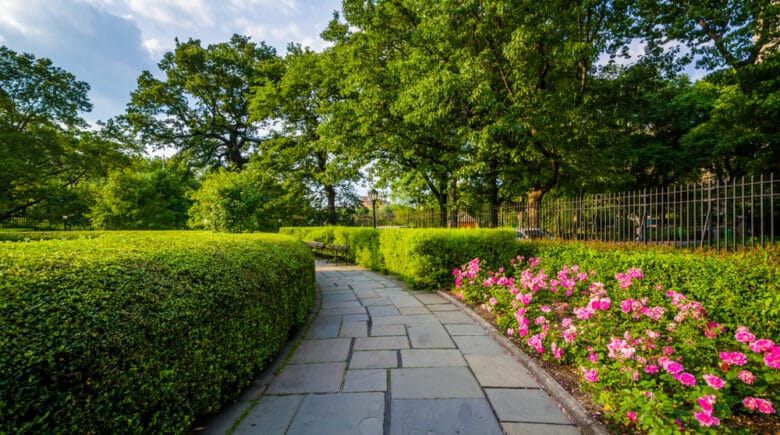 Walkway and flowers at the Conservatory Garden