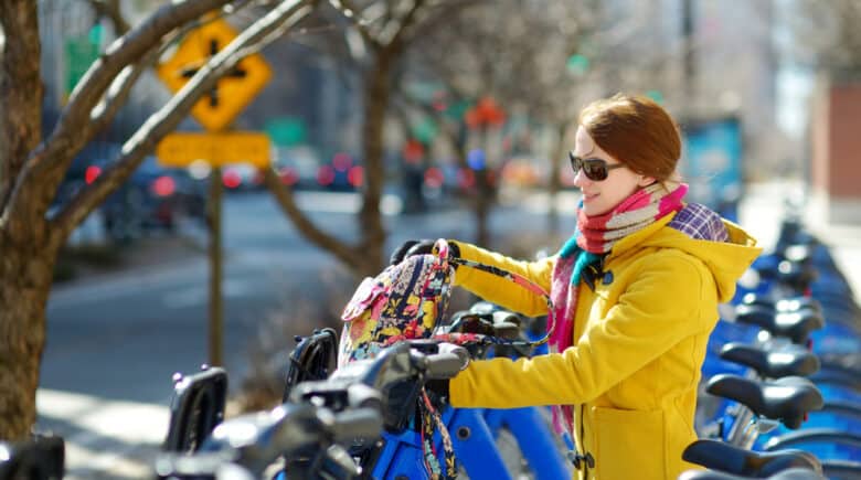 Young woman ready to bike Manhattan NYC streets