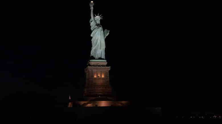 Statue of Liberty at night on liberty island