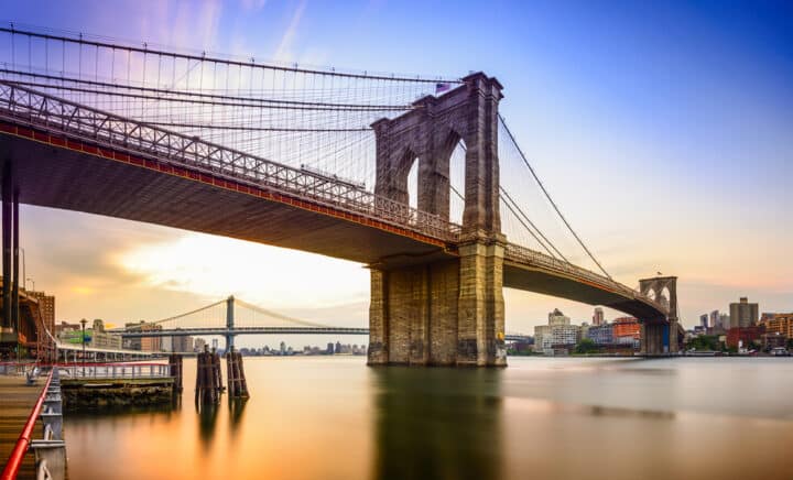 Brooklyn Bridge in New York City at dawn