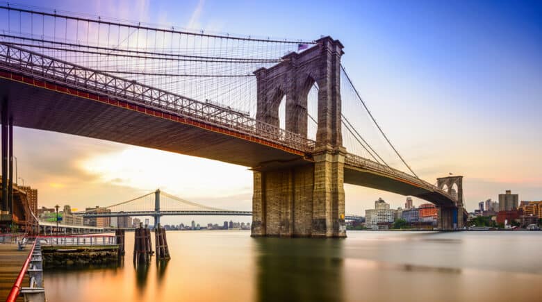 Brooklyn Bridge in New York City at dawn