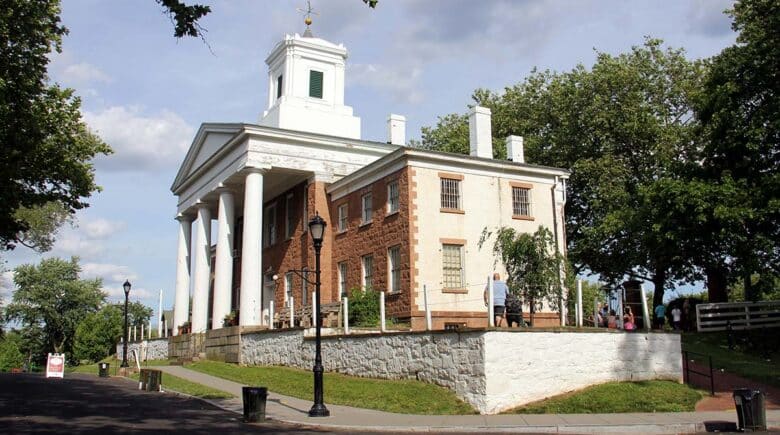 Staten Island, NY, USA - June 10, 2022: Third County Court House, 1837 Greek Revival building, at Historic Richmond Town