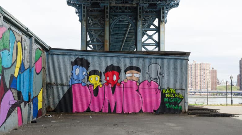Colorful DUMBO Graffiti painted under the Manhattan Bridge