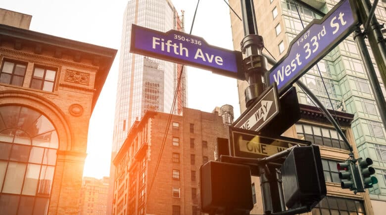 Street sign of Fifth Ave and West 33rd