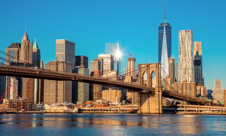 Brooklin Bridge and Manhattan at the early morning sun light