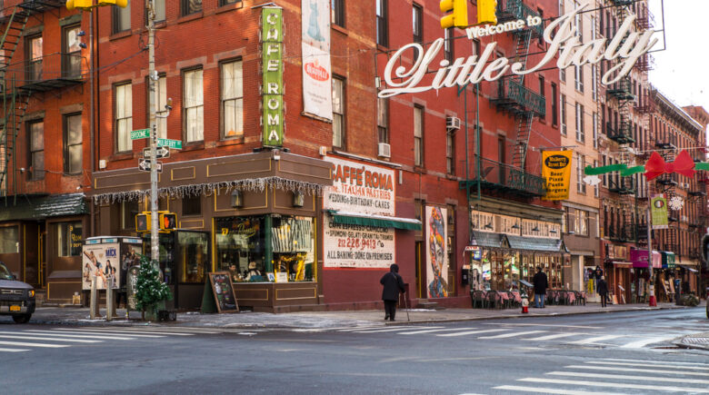 New York Street scene view of Little Italy in Lower Manhattan
