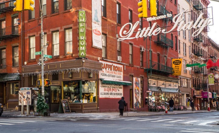 New York Street scene view of Little Italy in Lower Manhattan