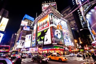Nighttime in Times Square features with Broadway Theaters
