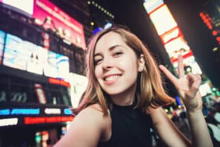 Young Tourist in Times Square in Manhattan