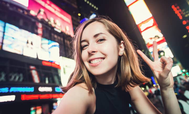 Young Tourist in Times Square in Manhattan