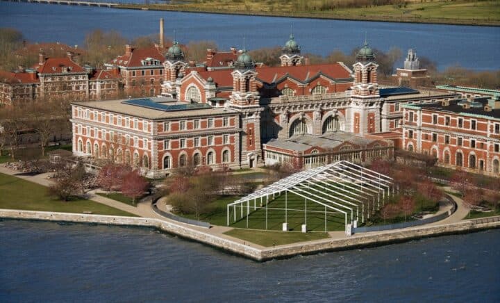 Aerial view of Ellis Island