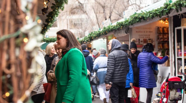 Christmas shopping at the Union Square Greenmarket and Holiday Market boutiques in Manhattan.