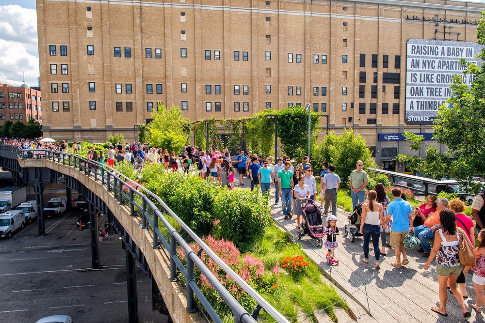 The High Line Park in New York with locals and tourists