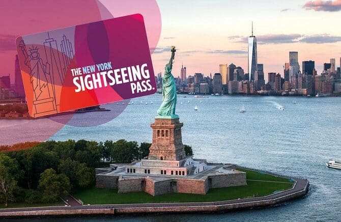 New York City Go City Sightseeing Pass card with the background of the Statue of Liberty, NY