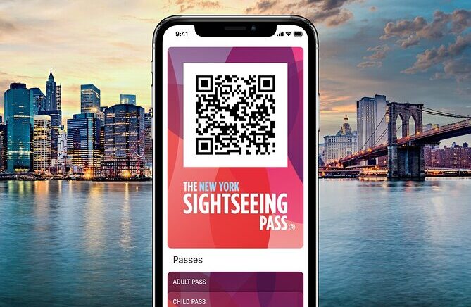 A phone with New York City Sightseeing Select Pass barcode