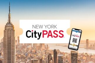 A promotional image of the New York City Pass, featuring iconic landmarks such as the Empire State Building