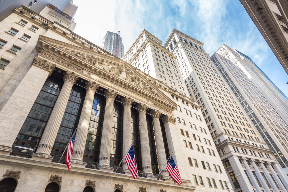 Exterior of New york Stock Exchange, largest stock exchange in world by market capitalization