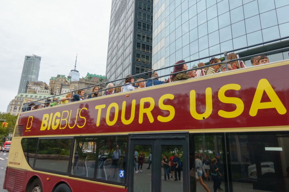 Tourists seeing the sights of the city on the sightseeing bus