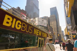 Big Bus New York on the city center summer sunny day
