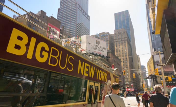 Big Bus New York on the city center summer sunny day