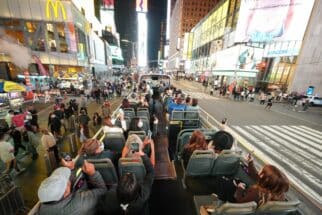 Times Square at night, View from the Tour bus to the Theater District, Manhattan, Broadway