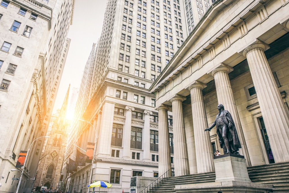 Facade of the Federal Hall with Washington Statue