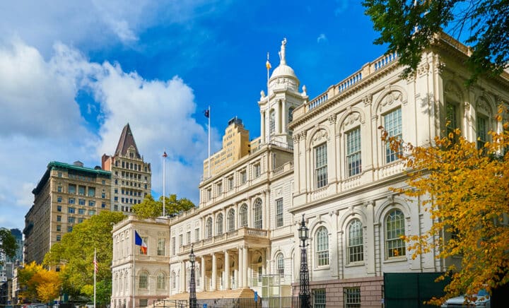 New York city government City Hall building in City Hall Park in the Civic Center area of Lower Manhattan