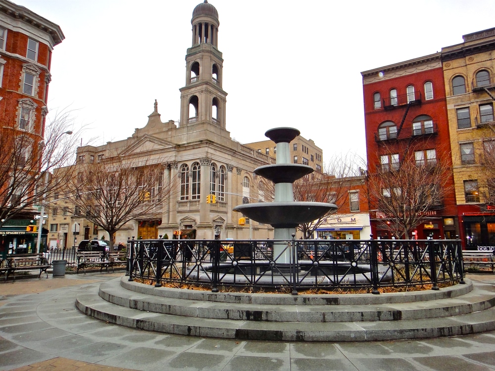 The fountain at Father Demo Square in the West Village