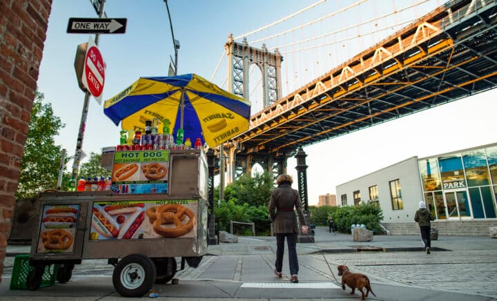 Dumbo neighborhood at sunset during the