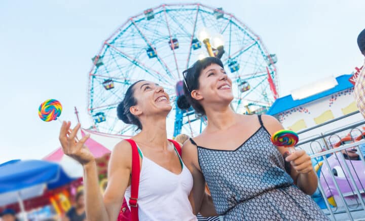 Happy Young Women at Luna Park in Coney Island