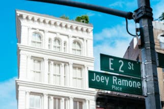Joey Ramone Place road sign in East Village of New York City