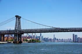 Williamsburg Bridge over the East River overlooking New York City