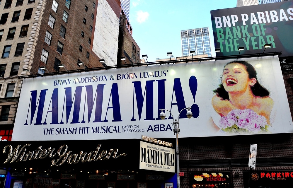 New York City - June 29, 2013: The Winter Garden Theatre on Broadway, home to the long-running musical Mama Mia