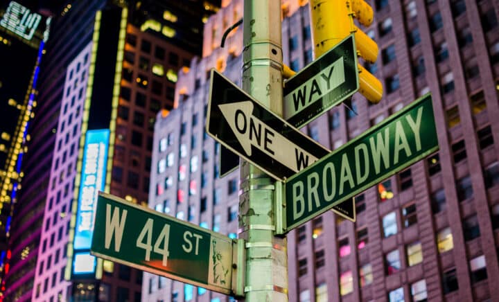 Broadway and 44st Street Signs, Manhattan, New York City at night