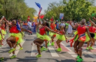 BROOKLYN, N.Y. – September 4, 2023: Dancers perform in the 2023 West Indian Day Parade in Crown Heights and Annual Event over Labor Day Weekend in NYC