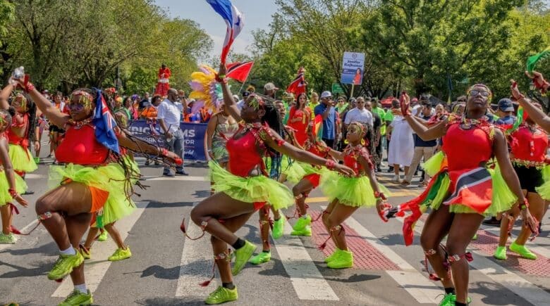 BROOKLYN, N.Y. – September 4, 2023: Dancers perform in the 2023 West Indian Day Parade in Crown Heights and Annual Event over Labor Day Weekend in NYC