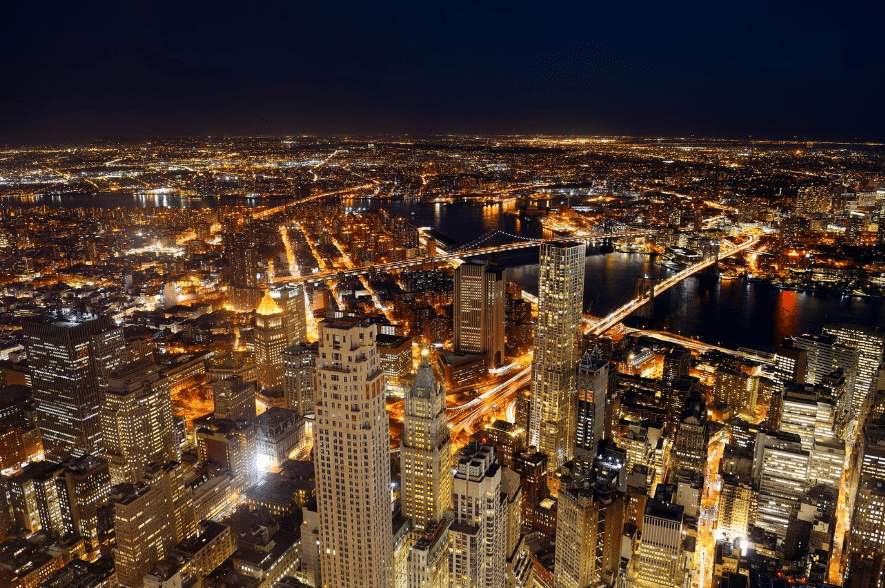 New York City downtown with urban skyscrapers