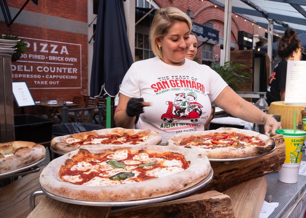 New York City, New York - September 21, 2023: Street scene at the historic Feast of San Gennaro on Mulberry Street, Little Italy, Manhattan.