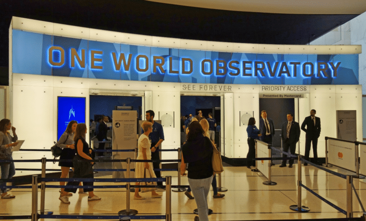 People entering the observatory during a New York City travel guide