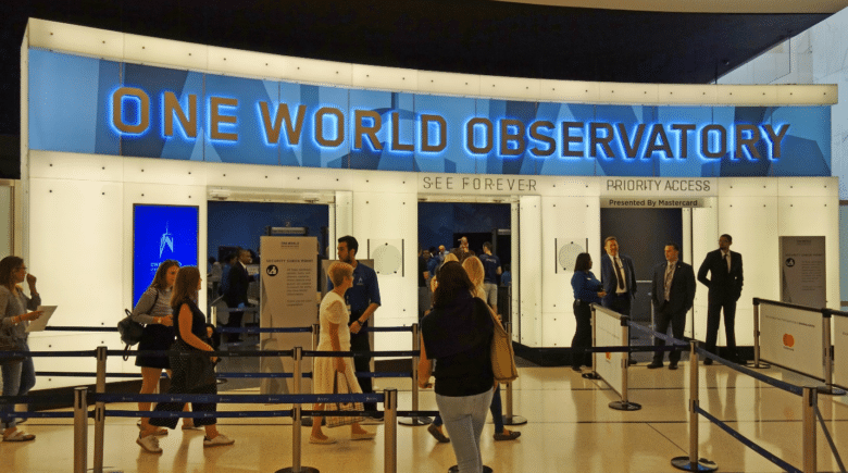 People entering the observatory during a New York City travel guide