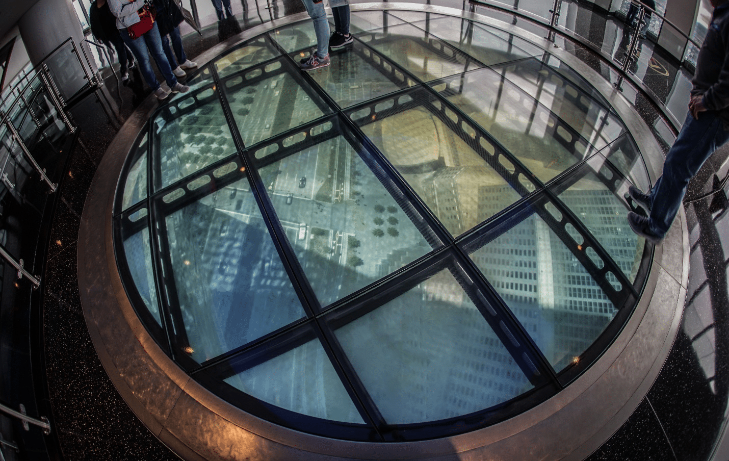 A glass floor seen during a small group tour in New York City